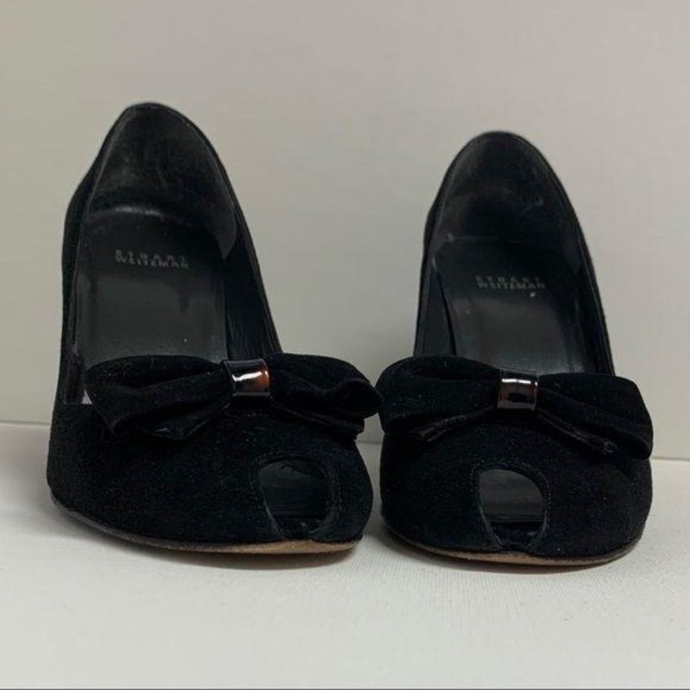 Stuart Weitzman Black Leather Tortoise Wedge Heel